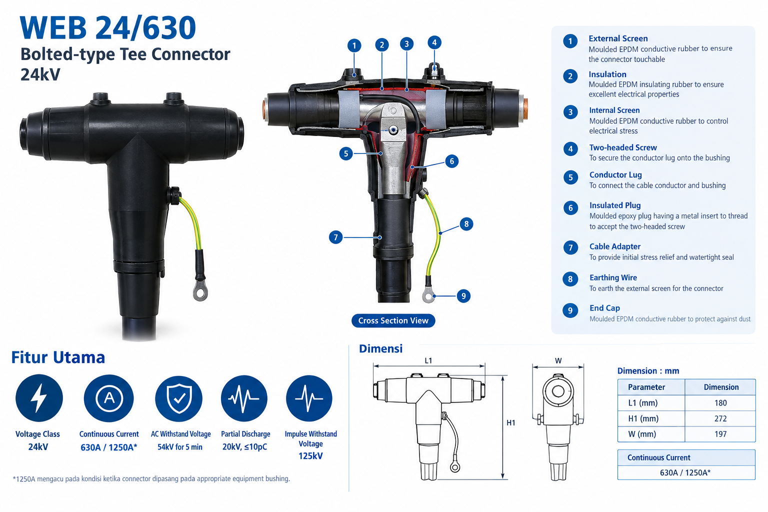 WEB 24/630 Bolted-type Tee Connector 24kV