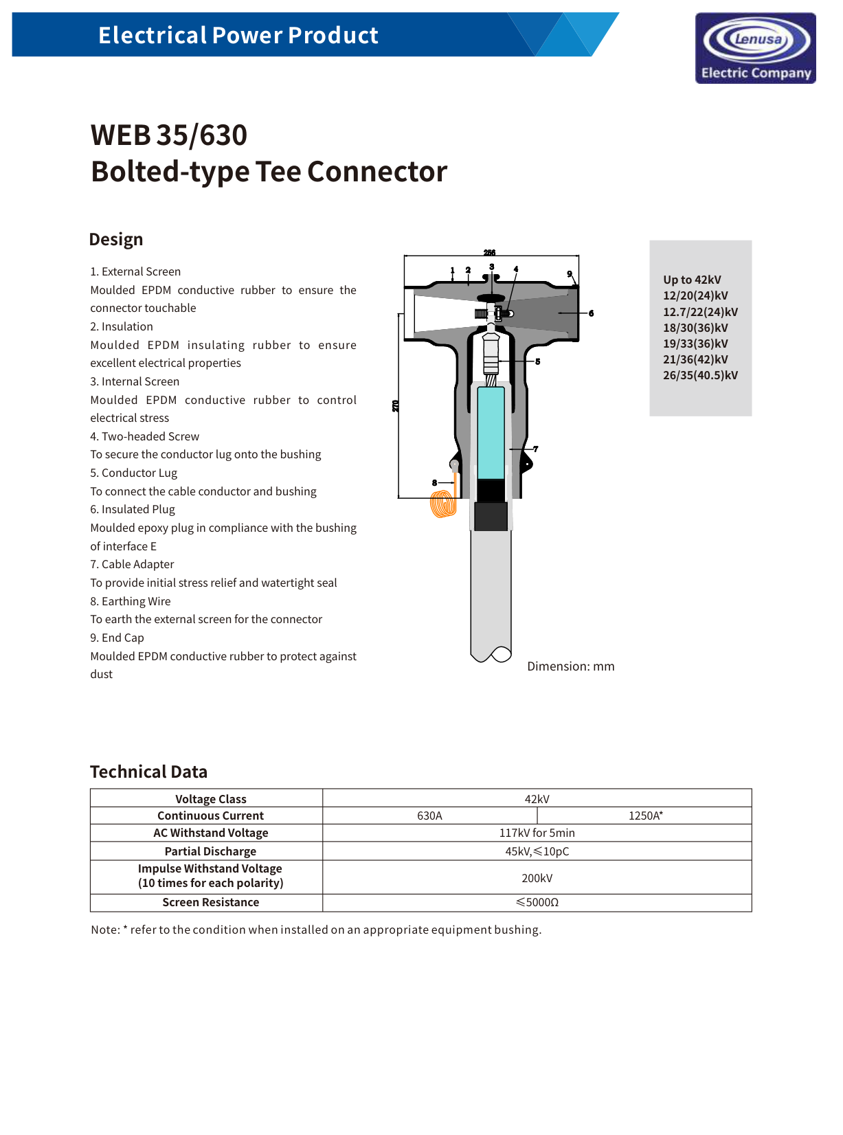 WEB 35/630 Bolted-type Tee Connector 42kV